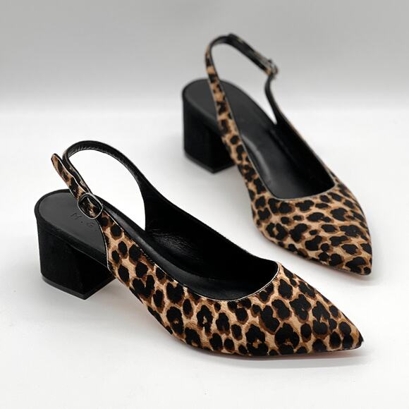 M. Gemi Shoes - M GEMI Slingback Pump Womens 10.5 Leopard Print Calfhair Pointy Block Heel Suede